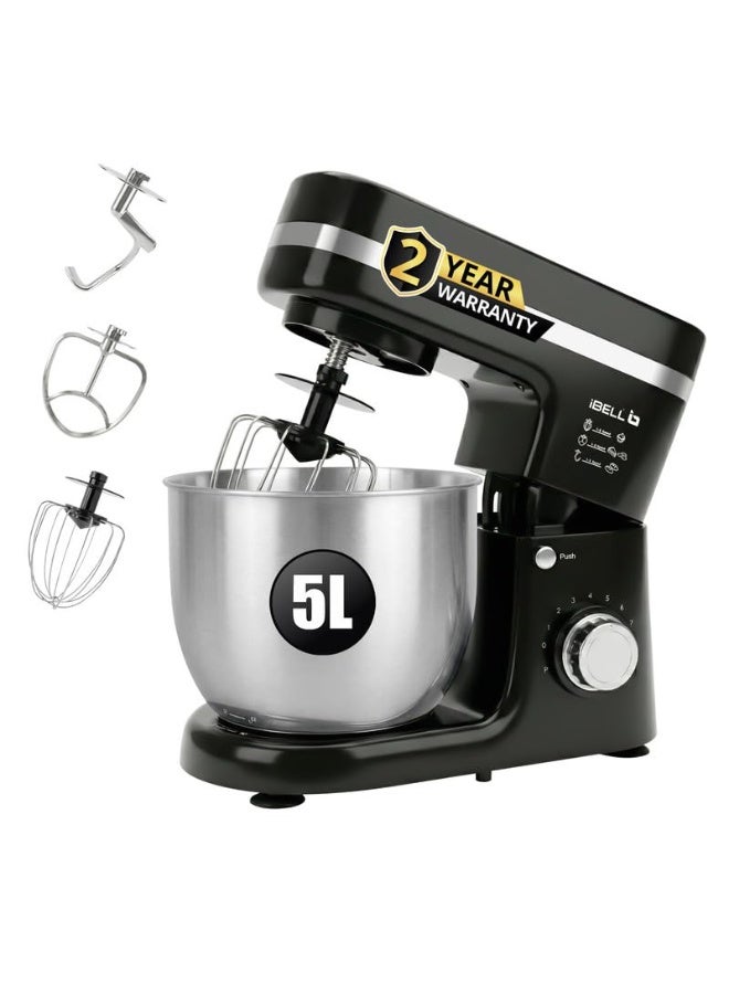 آي بيل iBELL 4500MPRO Stand Mixer with Tilt-up Head, 1500Watt, 8 Speed Control, 100% Copper Motor, 5L Stainless Steel Bowl with Planetary Rotation, Multipurpose Food Mixer (Black) - Image 2