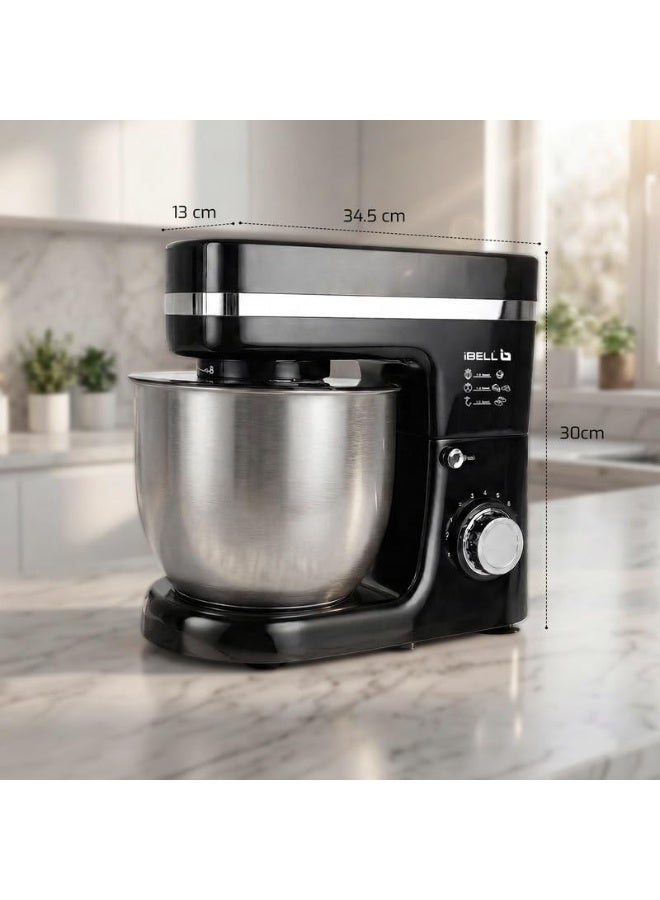 آي بيل iBELL 4500MPRO Stand Mixer with Tilt-up Head, 1500Watt, 8 Speed Control, 100% Copper Motor, 5L Stainless Steel Bowl with Planetary Rotation, Multipurpose Food Mixer (Black) - Image 1