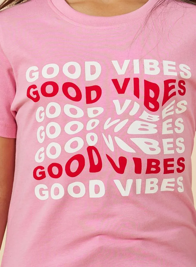 Styli Slogan Print Round Neck T-Shirt