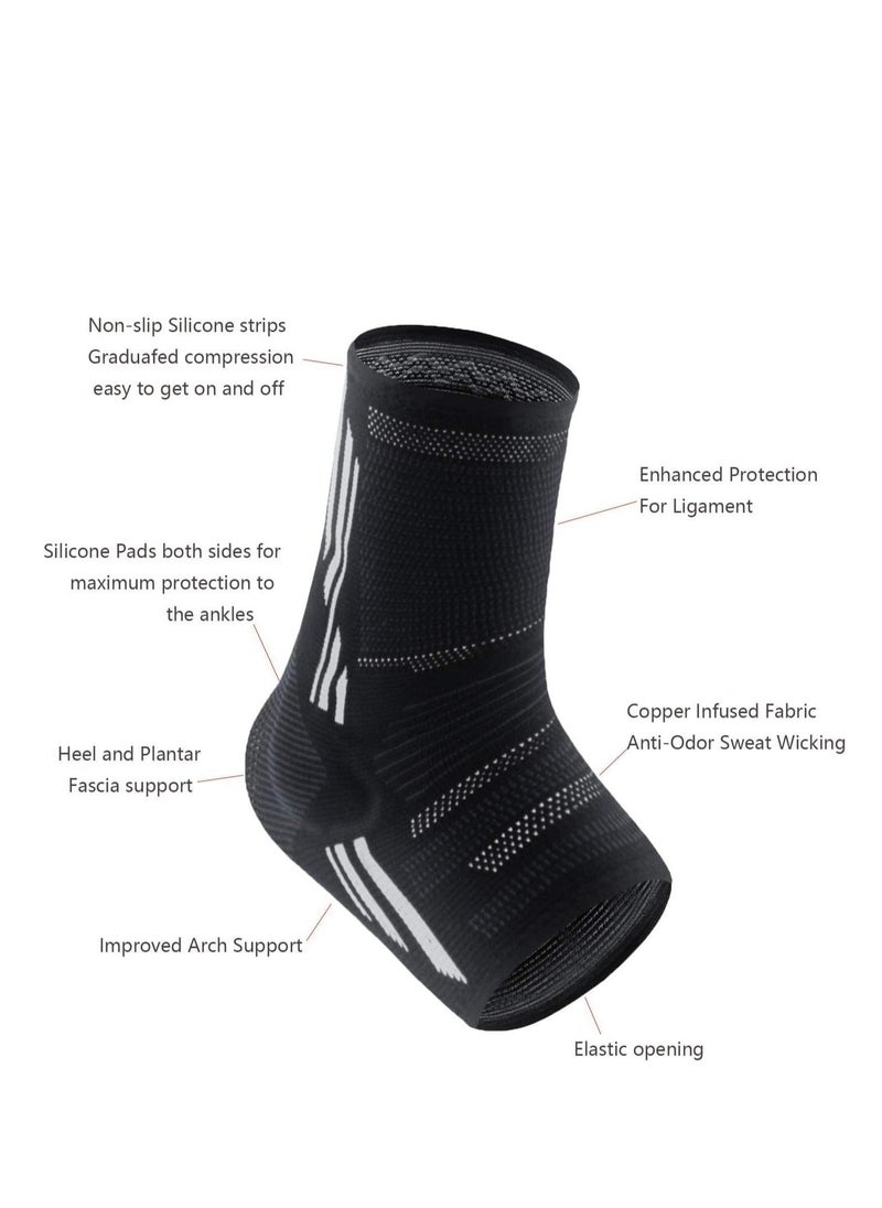 Y&D - Silicone Ankle Support Sleeve Copper Infused Brace Effective Relief for Chronic Tendonitis Plantar Fasciitis Achilles Tendon Pain Prevent Injuries 1Pair Large - Image 1