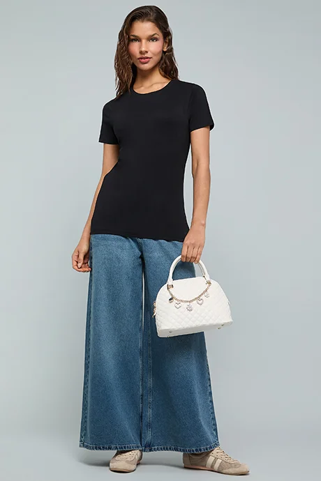 أر أند بي Solid T-Shirt With Crew Neck and Short Sleeves