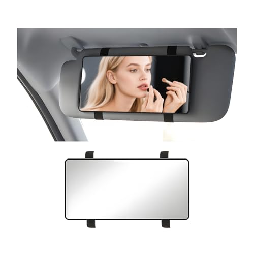 Ywdiml Car Sun Visor Vanity Mirror Rectangle UltraThin HD Vehicle SunShading Makeup Cosmetic Mirror with Strap Automotive Interior Travel Accessories for Women Girl Universal Fit Black - Image 1