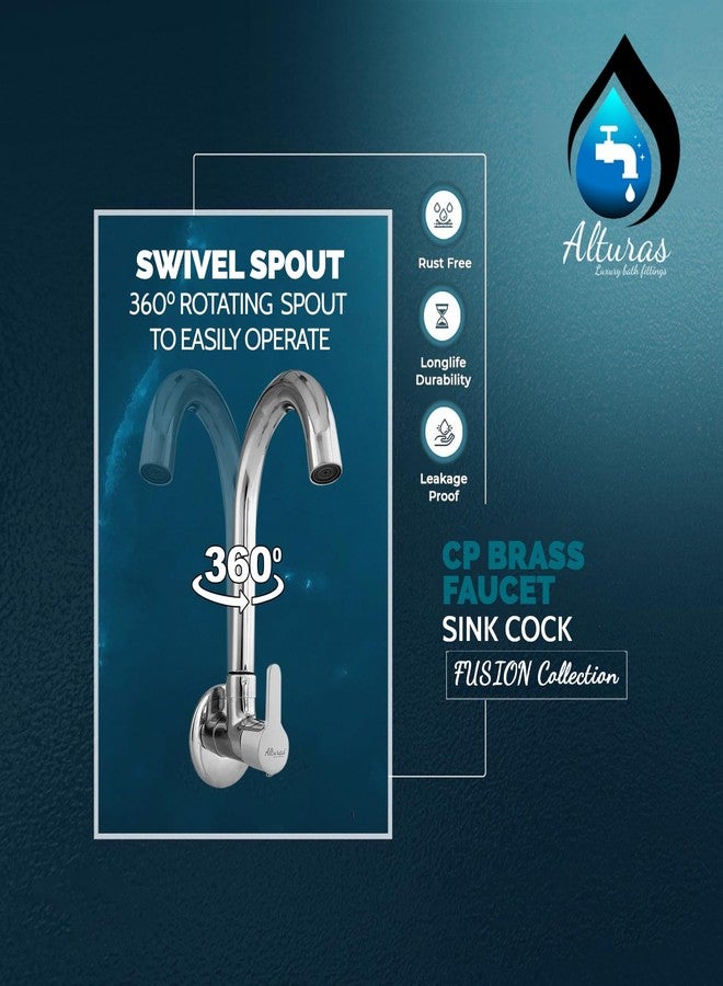 Alturas by Clinton Brass Sink Cock Tap for Kitchen Sink/Sink Faucet with 360 Degree Swivel Spout (Fusion) - Image 2