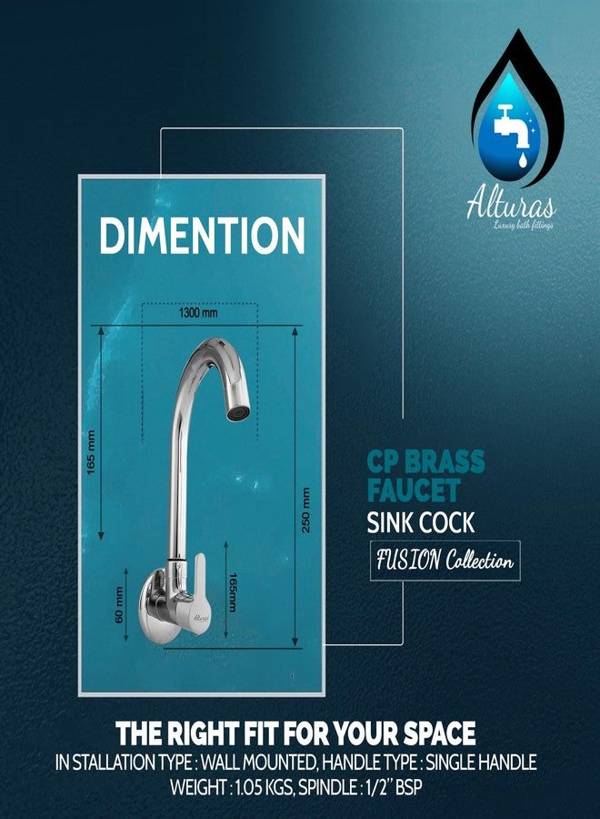 Alturas by Clinton Brass Sink Cock Tap for Kitchen Sink/Sink Faucet with 360 Degree Swivel Spout (Fusion) - Image 3