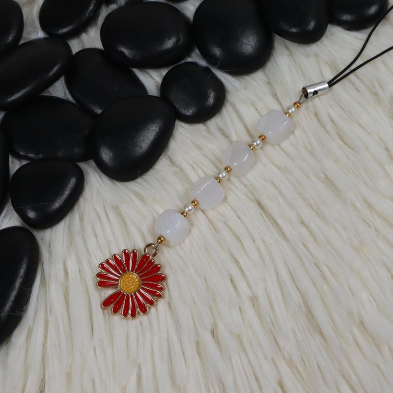 Threads & Beads Phone charm, Hand Made with Beads and Colorfull Daisy Charm - Image 3