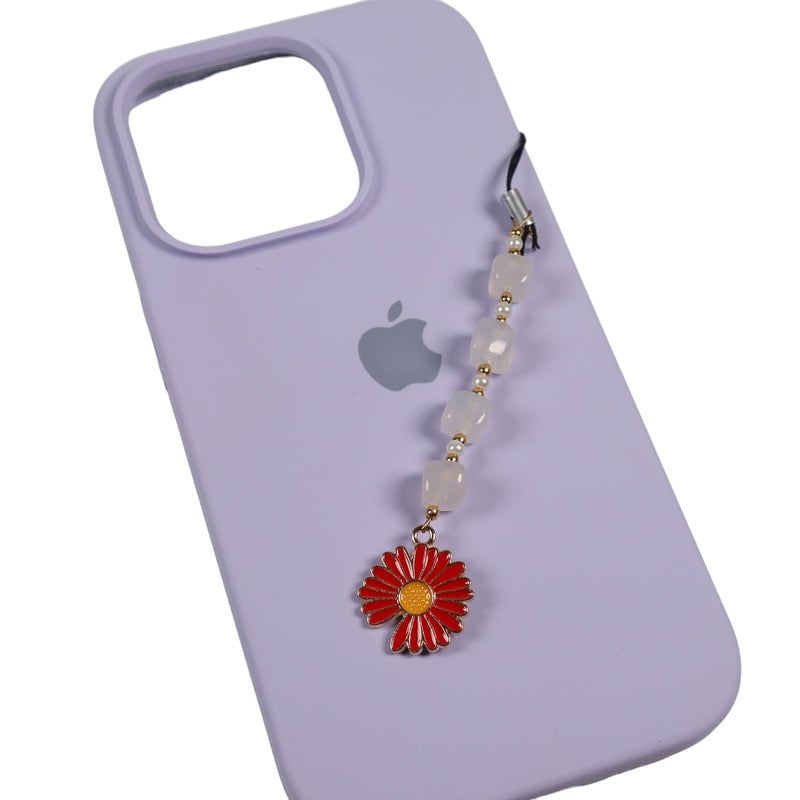 Threads & Beads Phone charm, Hand Made with Beads and Colorfull Daisy Charm - Image 1