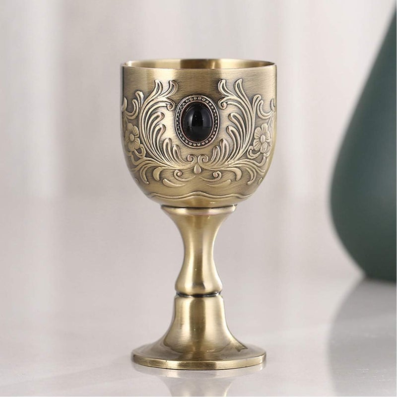 VIDAYA Chalice Goblet, Hand-Made Vintage Pure Copper Engraving Flower Pattern Metal Embossed Wine Copper Gemstone Cups Medieval Gothic Goblet 1.7oz 1-Pack - Image 4
