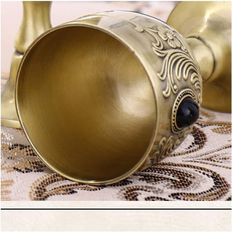 VIDAYA Chalice Goblet, Hand-Made Vintage Pure Copper Engraving Flower Pattern Metal Embossed Wine Copper Gemstone Cups Medieval Gothic Goblet 1.7oz 1-Pack - Image 3