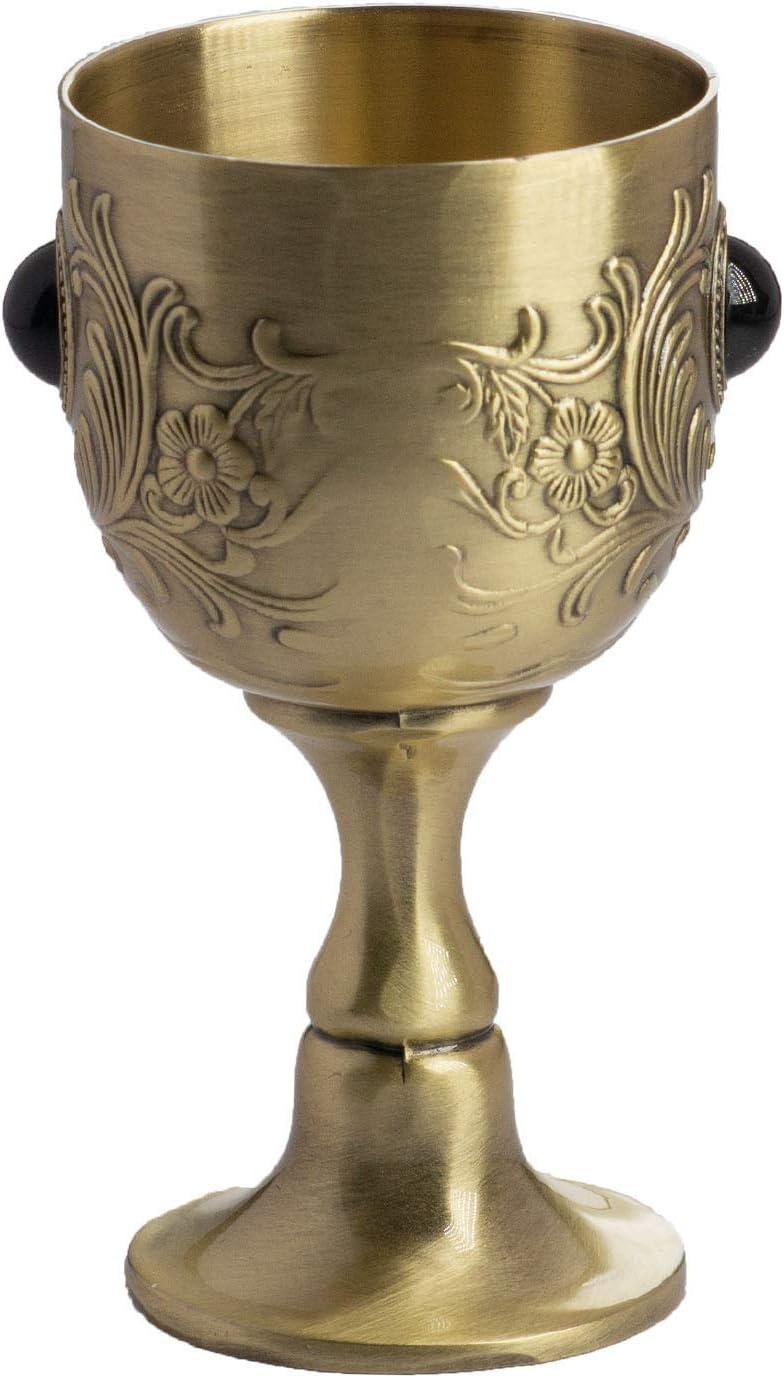 VIDAYA Chalice Goblet, Hand-Made Vintage Pure Copper Engraving Flower Pattern Metal Embossed Wine Copper Gemstone Cups Medieval Gothic Goblet 1.7oz 1-Pack - Image 1