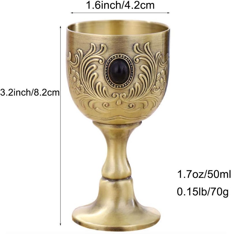 VIDAYA Chalice Goblet, Hand-Made Vintage Pure Copper Engraving Flower Pattern Metal Embossed Wine Copper Gemstone Cups Medieval Gothic Goblet 1.7oz 1-Pack - Image 2