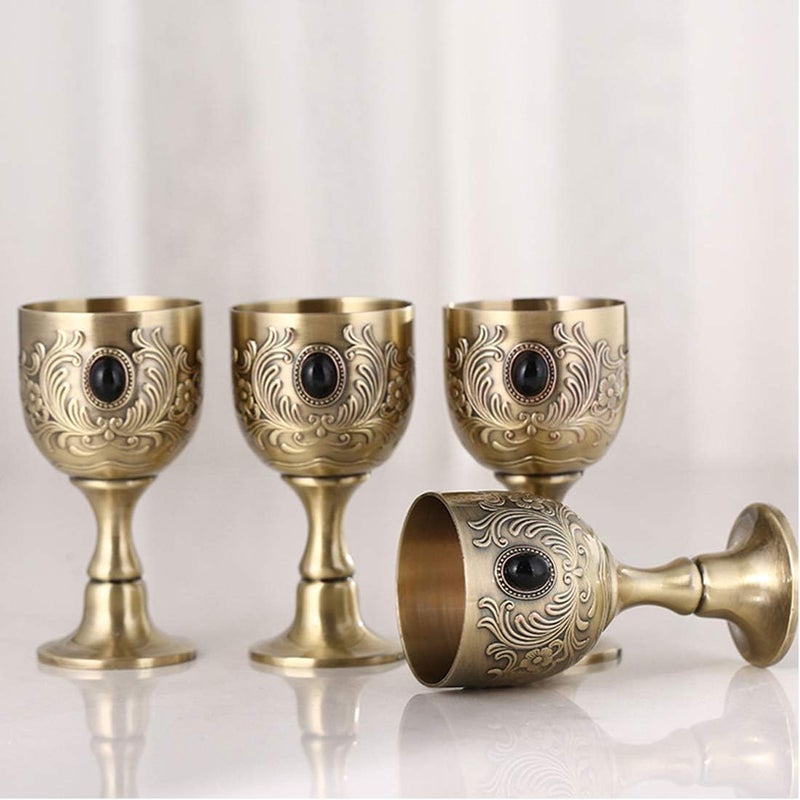 VIDAYA Chalice Goblet, Hand-Made Vintage Pure Copper Engraving Flower Pattern Metal Embossed Wine Copper Gemstone Cups Medieval Gothic Goblet 1.7oz 1-Pack - Image 5