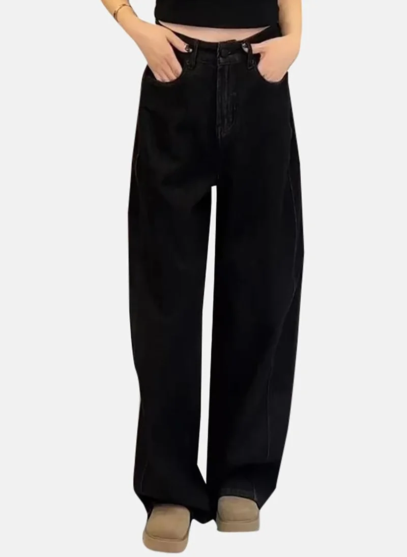 YUNIQEE Black Solid High Rise Relaxed Bootcut & Flared Jeans