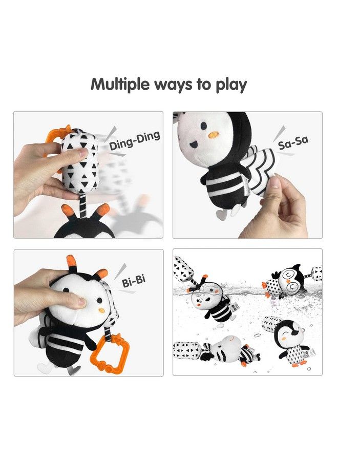 TUMAMA Black And White Baby Toys For 3 6 9 12 Monthsplush Hanging Rattlesnewborn Stroller Toys For Boys And Girls4 Pack - Image 4