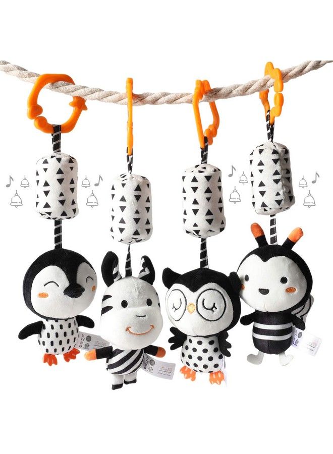 TUMAMA Black And White Baby Toys For 3 6 9 12 Monthsplush Hanging Rattlesnewborn Stroller Toys For Boys And Girls4 Pack - Image 2