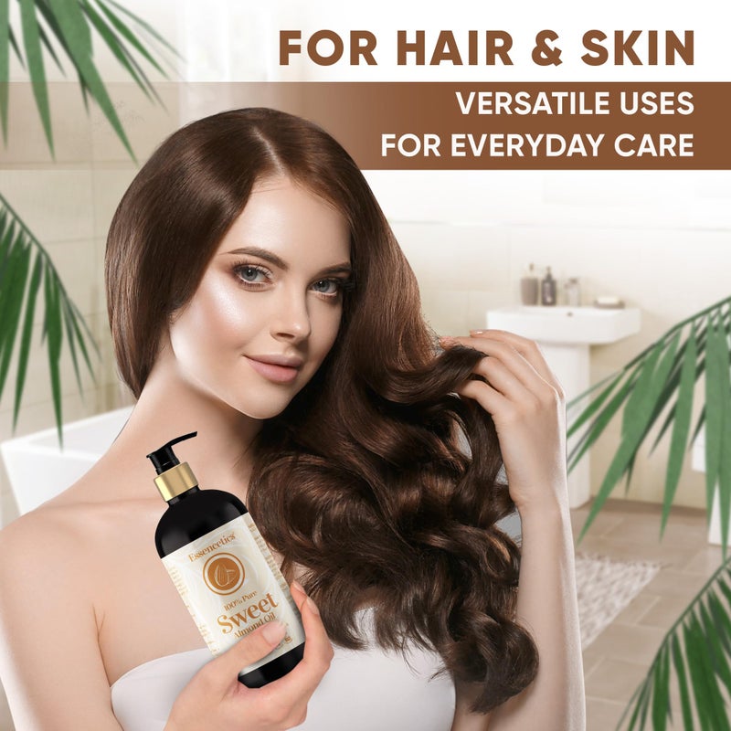 Essencetics Sweet Almond Oil Organic 16 oz - 100% Pure & Natural Sweet Almond Oil for Skin, Body, Face, and Hair - Natural Cold Pressed Unrefined - Organic Massage Oil for Massage Therapy & Date Night - Image 5