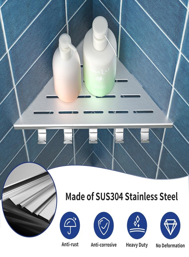 Bernkot 10‘’ Corner Shower Shelf, 304 Stainless Steel Shelves for Bathroom, Grout in Shelf with Hooks for Tiled Wall (Brushed) - Image 5