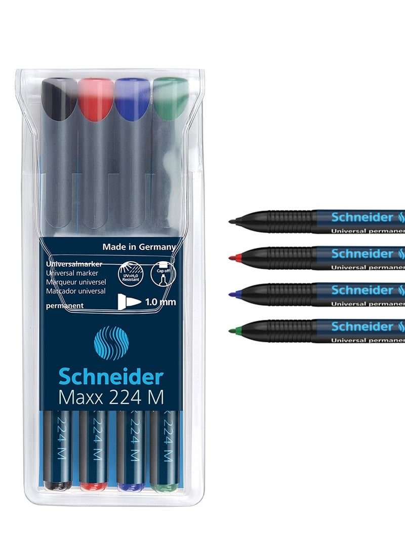 Schneider 4-Piece Maxx 224M Universal Permanent Marker 1.0mm Round Tip Multicolour - Image 1