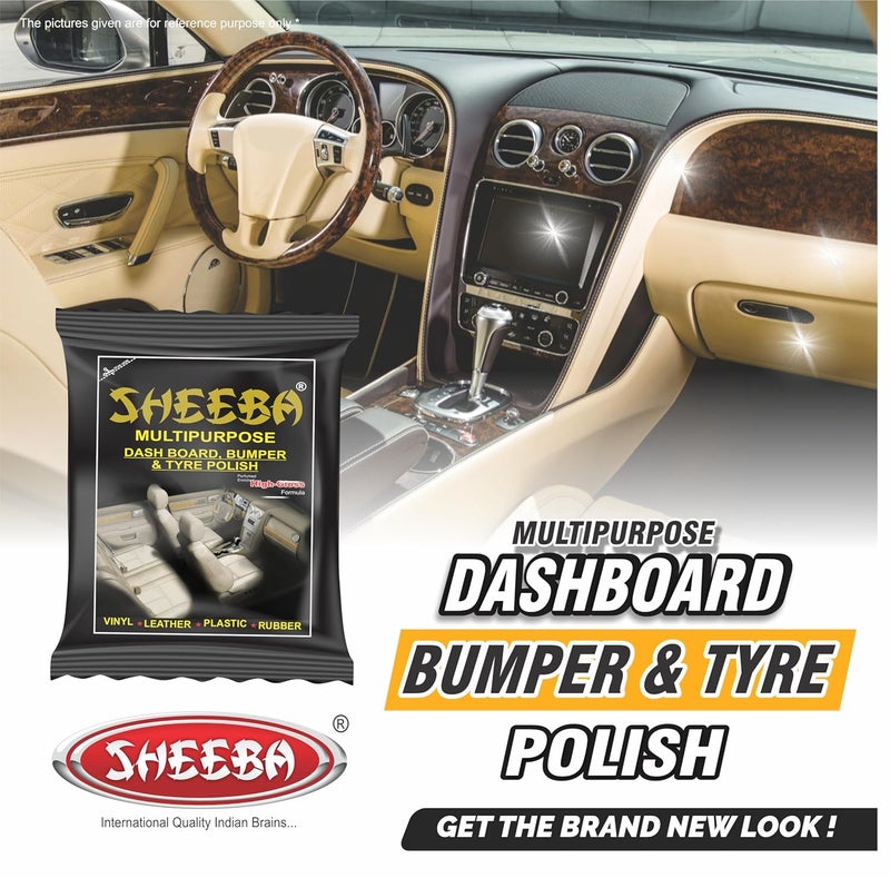SHEEBA Multipurpose Polish for Dashboard, Bumper & Tyre in Pouch Pack (10Pouches x 10mL Pack)-100mL. - Image 3