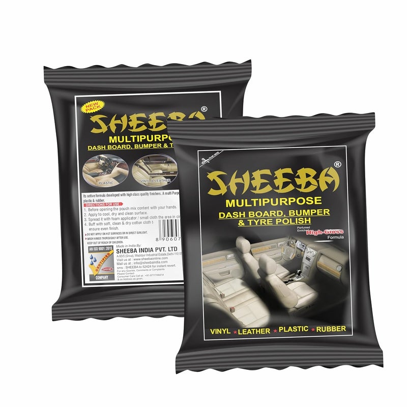 SHEEBA Multipurpose Polish for Dashboard, Bumper & Tyre in Pouch Pack (10Pouches x 10mL Pack)-100mL. - Image 1