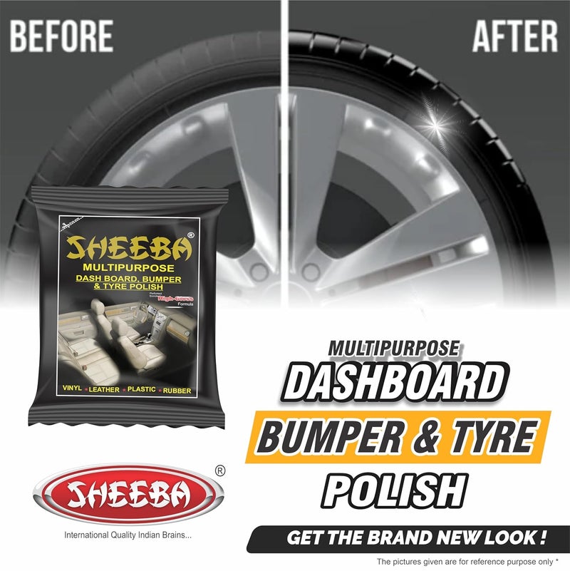 SHEEBA Multipurpose Polish for Dashboard, Bumper & Tyre in Pouch Pack (10Pouches x 10mL Pack)-100mL. - Image 5