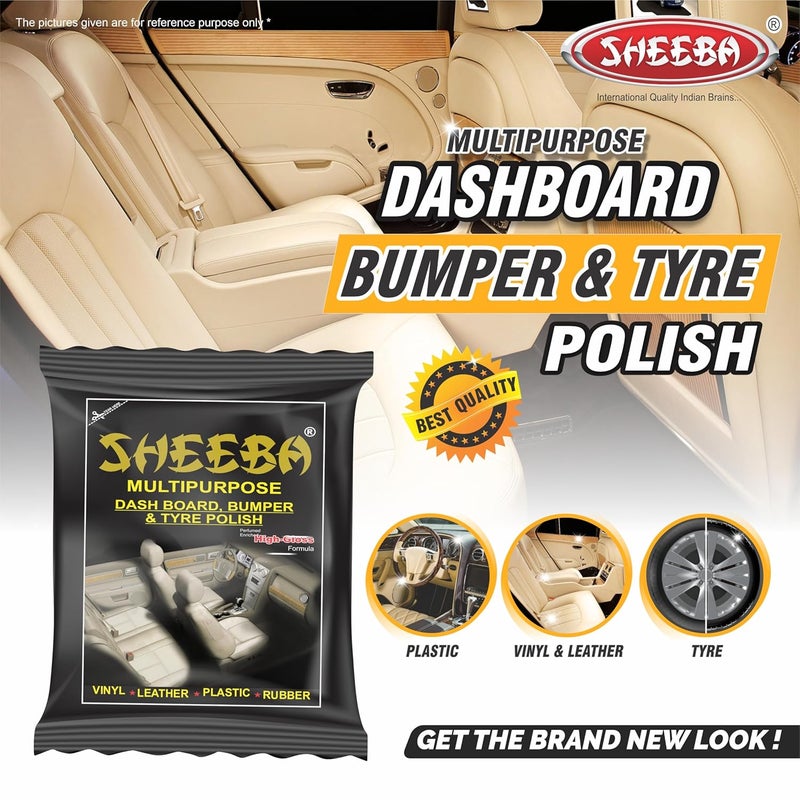 SHEEBA Multipurpose Polish for Dashboard, Bumper & Tyre in Pouch Pack (10Pouches x 10mL Pack)-100mL. - Image 4