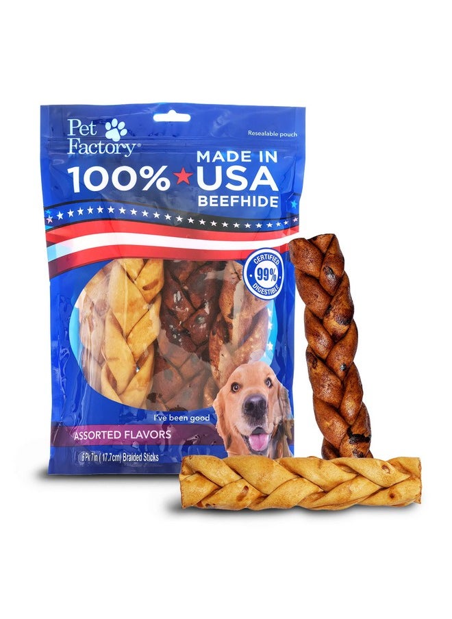 Pet Factory Pet Factory 100% Made in USA Beefhide 7" Braided Sticks Dog Chew Treats - Beef & Chicken Flavor, 6 Count/1 Pack  - Image 1