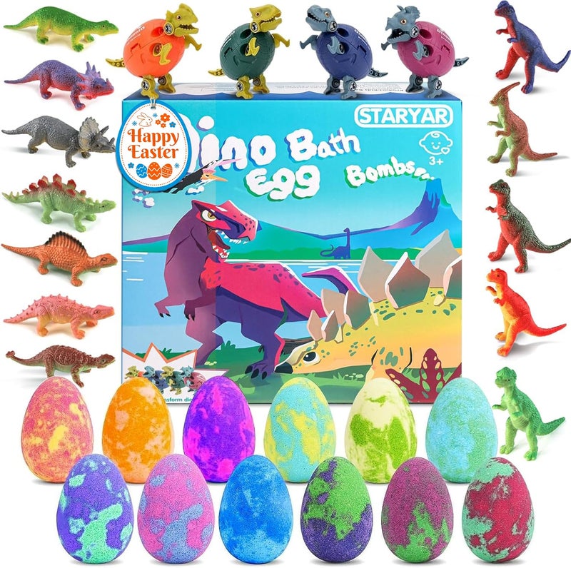 STARYAR Bath Bombs for Kids with Surprise Toys Inside - 16 Pack Organic Dinosaur Bath Bombs Gift Set, Dinosaur Toys for Kid 3 4 5 6 7 8 9 Years, Easter Gifts for Kids, Easter Basket Stuffers, Bubble Bath Toys - Image 1