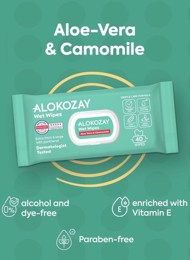 Alokozay Baby Wet Wipes Aloe-Vera And  Camomile 6 x 72 Wipes