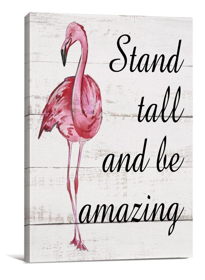 YIDOU Country Pink Flamingo Canvas Prints Wall Art Decor Desk Sign Stand Tall and Be Amazing Flamingo Quote Poster Painting Framed Artwork 8 x 8 Inch Rustic Home Shelf Wall Decoration - Image 1