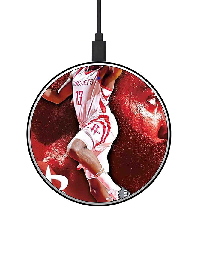 Theodor James Harden Printed Ultra Slim Fast Wireless Charger With USB Cable Red/White - Image 1