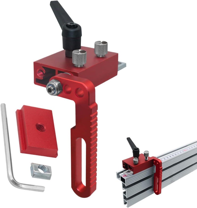 Red T Track Stop Block Adjustable Woodworking Limiter For Precision Cutting With Aluminum Alloy Fence Easy Setup Tool With Accurate Measurement Guide Secure Fit - Image 1