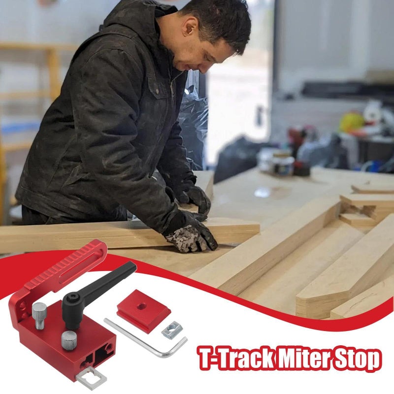 Red T Track Stop Block Adjustable Woodworking Limiter For Precision Cutting With Aluminum Alloy Fence Easy Setup Tool With Accurate Measurement Guide Secure Fit - Image 3