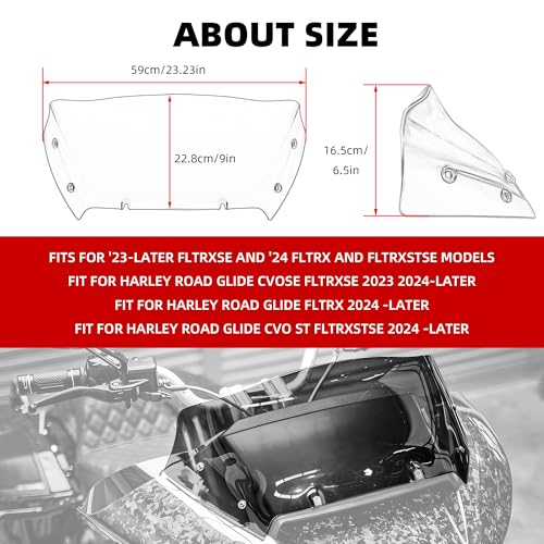 FATECIM 9" Wave Windshield Windscreen Air Deflector for Harley CVO Road Glide FLTRXSE 2023-up, CVO Road Glide ST FLTRXSTSE 2024-up, Road Glide FLTRX 2024-up Accessories (Smoke) - Image 2