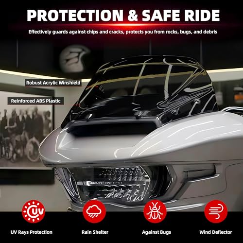 FATECIM 9" Wave Windshield Windscreen Air Deflector for Harley CVO Road Glide FLTRXSE 2023-up, CVO Road Glide ST FLTRXSTSE 2024-up, Road Glide FLTRX 2024-up Accessories (Smoke) - Image 5