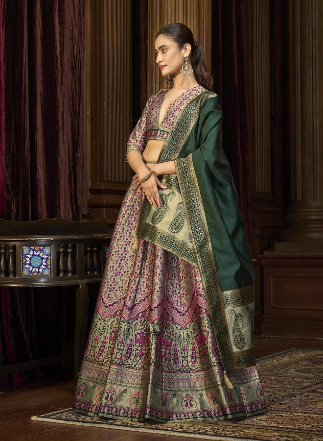 PURVAJA حريمي Kanjiwaram شبه مخيطة Lehenga choli (Nadira-Sea-Green_Free الحجم) - Image 2