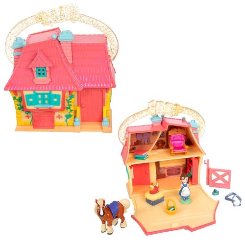 Disney Store Official Princess Micro Toy Set Beauty The Beast Set Includes Micro Figures of Belle Philippe her Cottage Portable Playset with Handle Perfect for Fans of Disney Princesses - Image 1