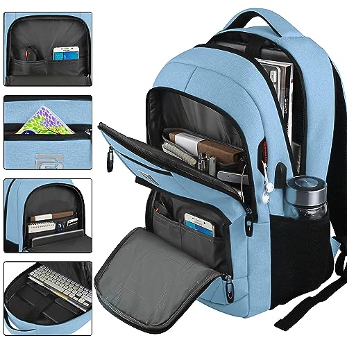 Volher Laptop Backpack,Business Travel Anti Theft Slim Durable Laptops Backpack with USB Charging Port,Water Resistant College Computer Bag for Women & Men Fits 15.6 Inch Laptop and Notebook-Pale Blue - Image 2