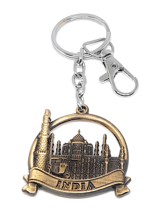 Aura Set Of 2 Double Sided Metal Souvenir Of India Taj Mahal Qutub Minar Hawa Mahal Char Minar Auto Rickshaw Gift Metal Keychain For Men Women Husband Wife Girl Boy Friend Bike Car Multi-Color - Image 5