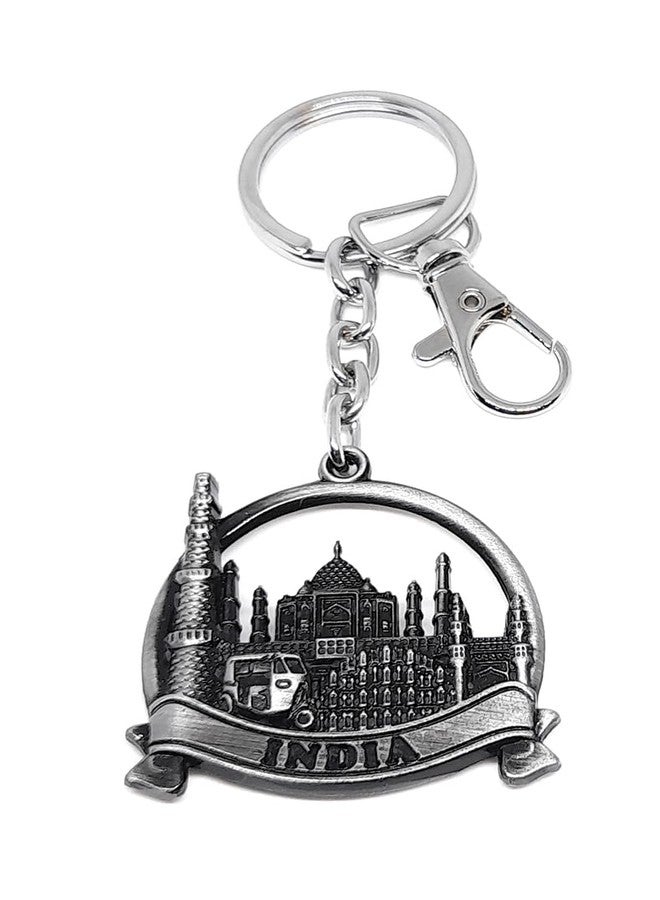 Aura Set Of 2 Double Sided Metal Souvenir Of India Taj Mahal Qutub Minar Hawa Mahal Char Minar Auto Rickshaw Gift Metal Keychain For Men Women Husband Wife Girl Boy Friend Bike Car Multi-Color - Image 2