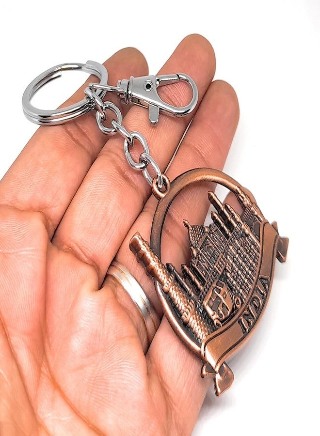 Aura Set Of 2 Double Sided Metal Souvenir Of India Taj Mahal Qutub Minar Hawa Mahal Char Minar Auto Rickshaw Gift Metal Keychain For Men Women Husband Wife Girl Boy Friend Bike Car Multi-Color - Image 4