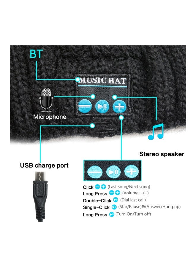 NIBEMINENT Bluetooth Knitted Hat With Mic One Size Black  - Image 5