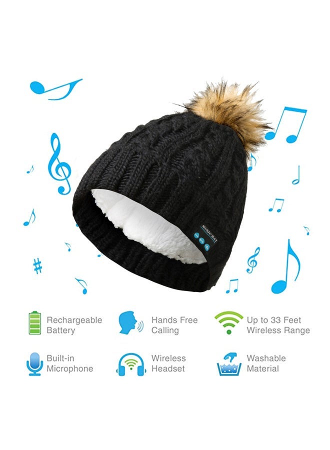 NIBEMINENT Bluetooth Knitted Hat With Mic One Size Black  - Image 2