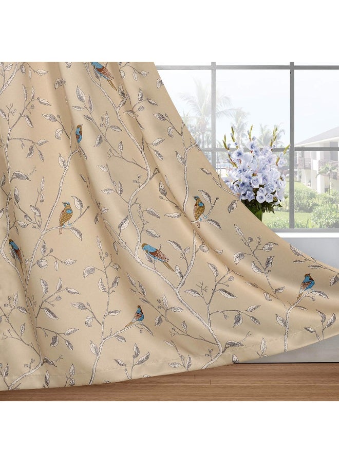 H.VERSAILTEX Blackout Curtains for Bedroom 84 Inches Length Thermal Insulated Birds Rustic Printed Curtain Drapes for Living Room Energy Efficient Room Darkening Home Decoration Pair 2 Panels, Taupe - Image 1