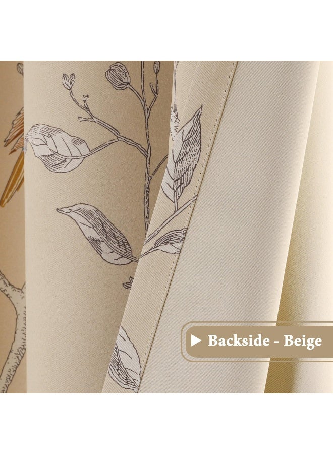 H.VERSAILTEX Blackout Curtains for Bedroom 84 Inches Length Thermal Insulated Birds Rustic Printed Curtain Drapes for Living Room Energy Efficient Room Darkening Home Decoration Pair 2 Panels, Taupe - Image 3