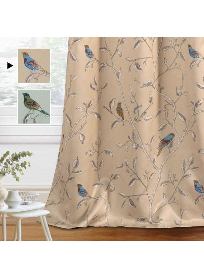 H.VERSAILTEX Blackout Curtains for Bedroom 84 Inches Length Thermal Insulated Birds Rustic Printed Curtain Drapes for Living Room Energy Efficient Room Darkening Home Decoration Pair 2 Panels, Taupe - Image 5