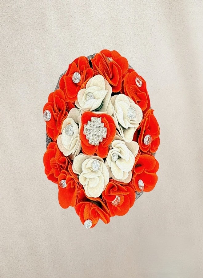 DIAN Orange & White Full Bun Juda Maker Flower Gajra Hair Accessories, Artificial Juda Hair Accessories, Gajra Hair Accessories Rubber Band for Women and Girls, Flower Work Juda - Image 3