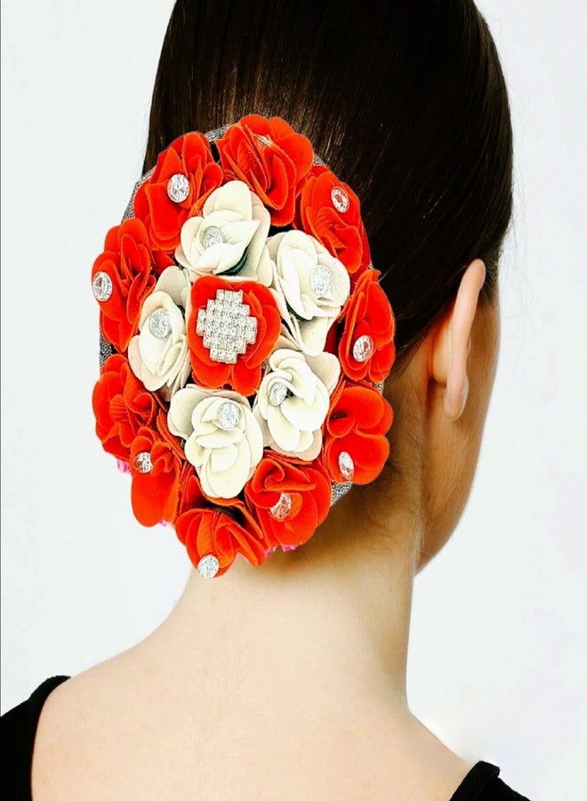 DIAN Orange & White Full Bun Juda Maker Flower Gajra Hair Accessories, Artificial Juda Hair Accessories, Gajra Hair Accessories Rubber Band for Women and Girls, Flower Work Juda - Image 2