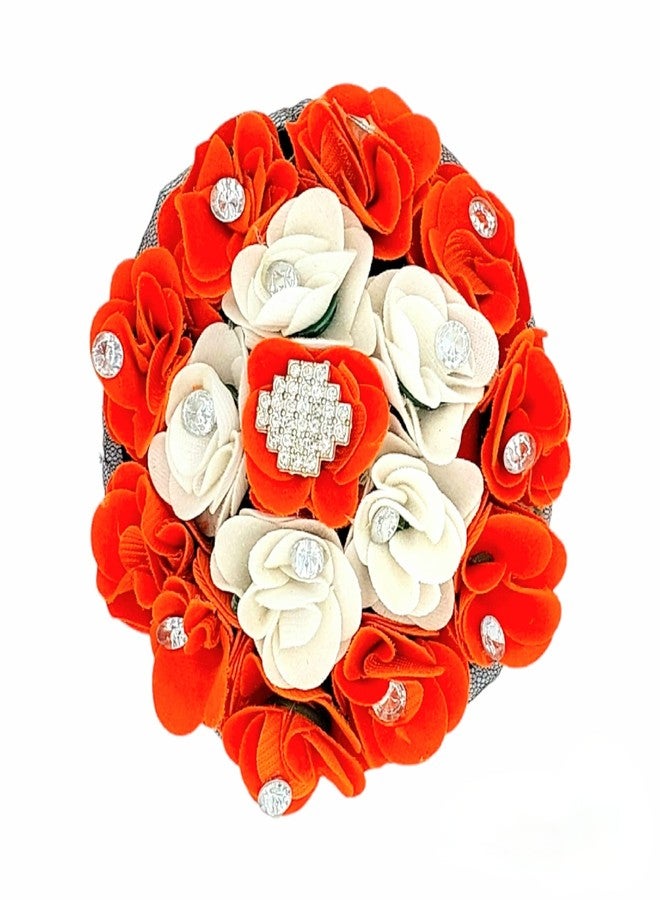 DIAN Orange & White Full Bun Juda Maker Flower Gajra Hair Accessories, Artificial Juda Hair Accessories, Gajra Hair Accessories Rubber Band for Women and Girls, Flower Work Juda - Image 1