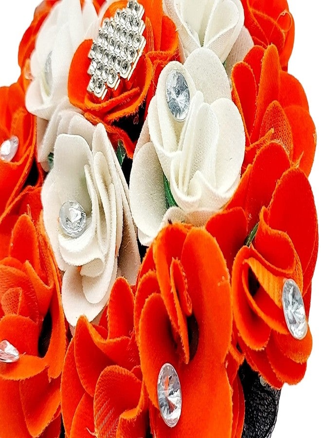 DIAN Orange & White Full Bun Juda Maker Flower Gajra Hair Accessories, Artificial Juda Hair Accessories, Gajra Hair Accessories Rubber Band for Women and Girls, Flower Work Juda - Image 5