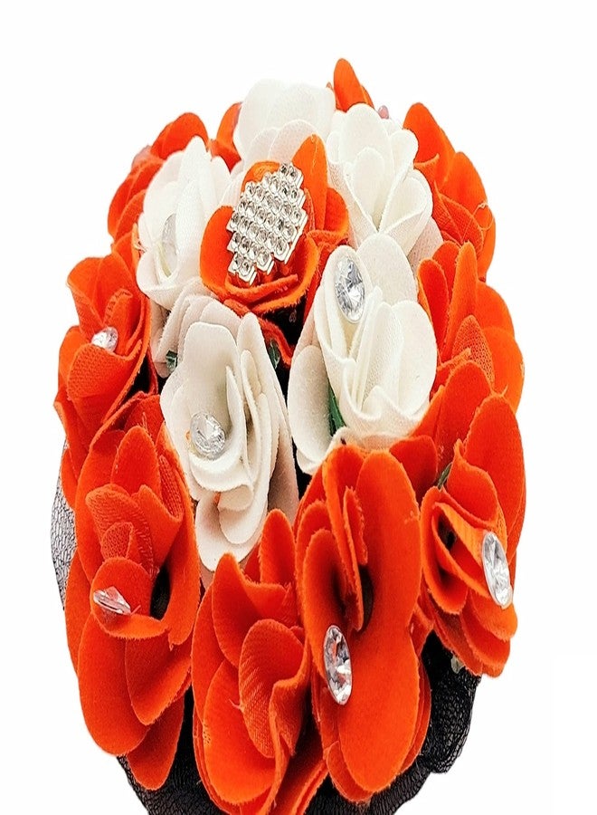 DIAN Orange & White Full Bun Juda Maker Flower Gajra Hair Accessories, Artificial Juda Hair Accessories, Gajra Hair Accessories Rubber Band for Women and Girls, Flower Work Juda - Image 4